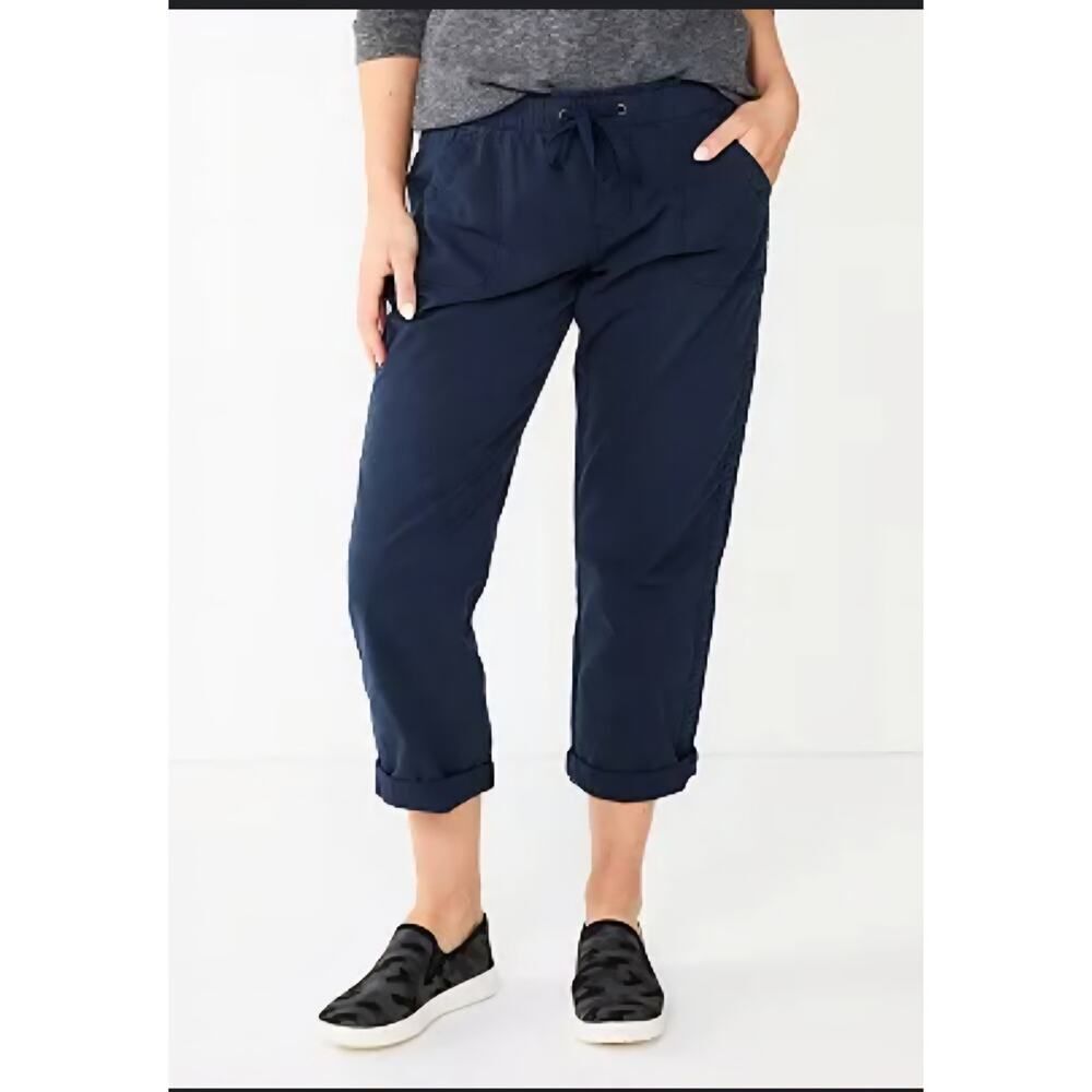 Sonoma Navy Paperbag Waist Capri Pants XXL Stretch Casual Cotton Utility Comfort